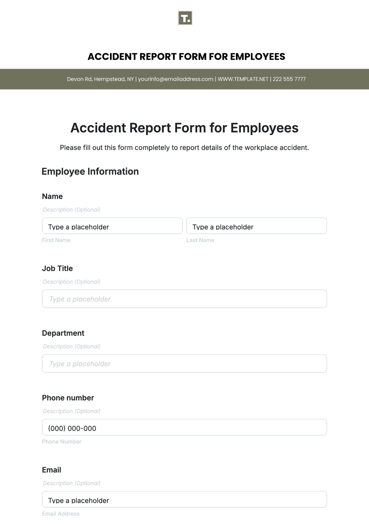 Accident Report Form for Employees Template - Edit Online & Download