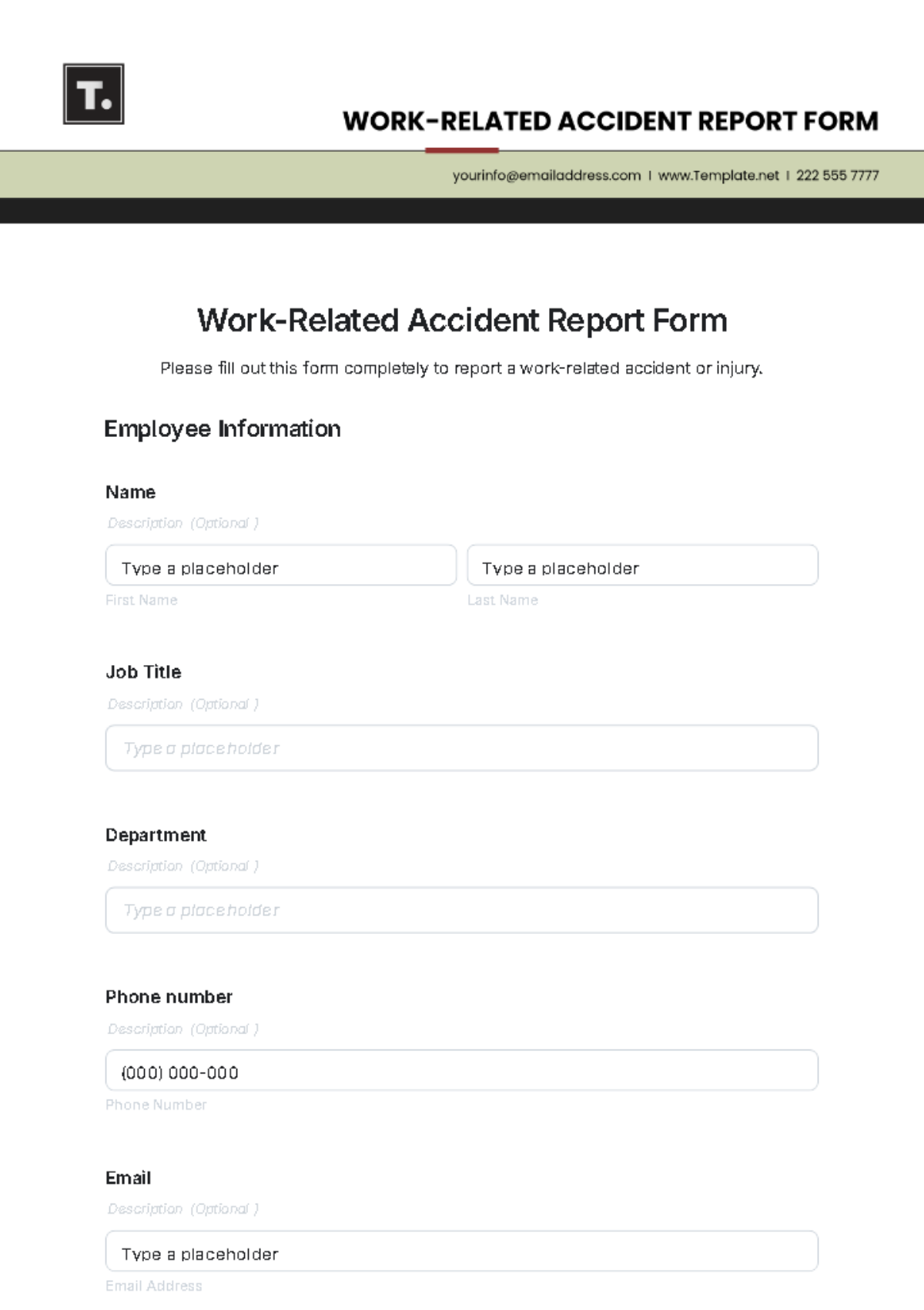 Work-Related Accident Report Form Template - Edit Online & Download