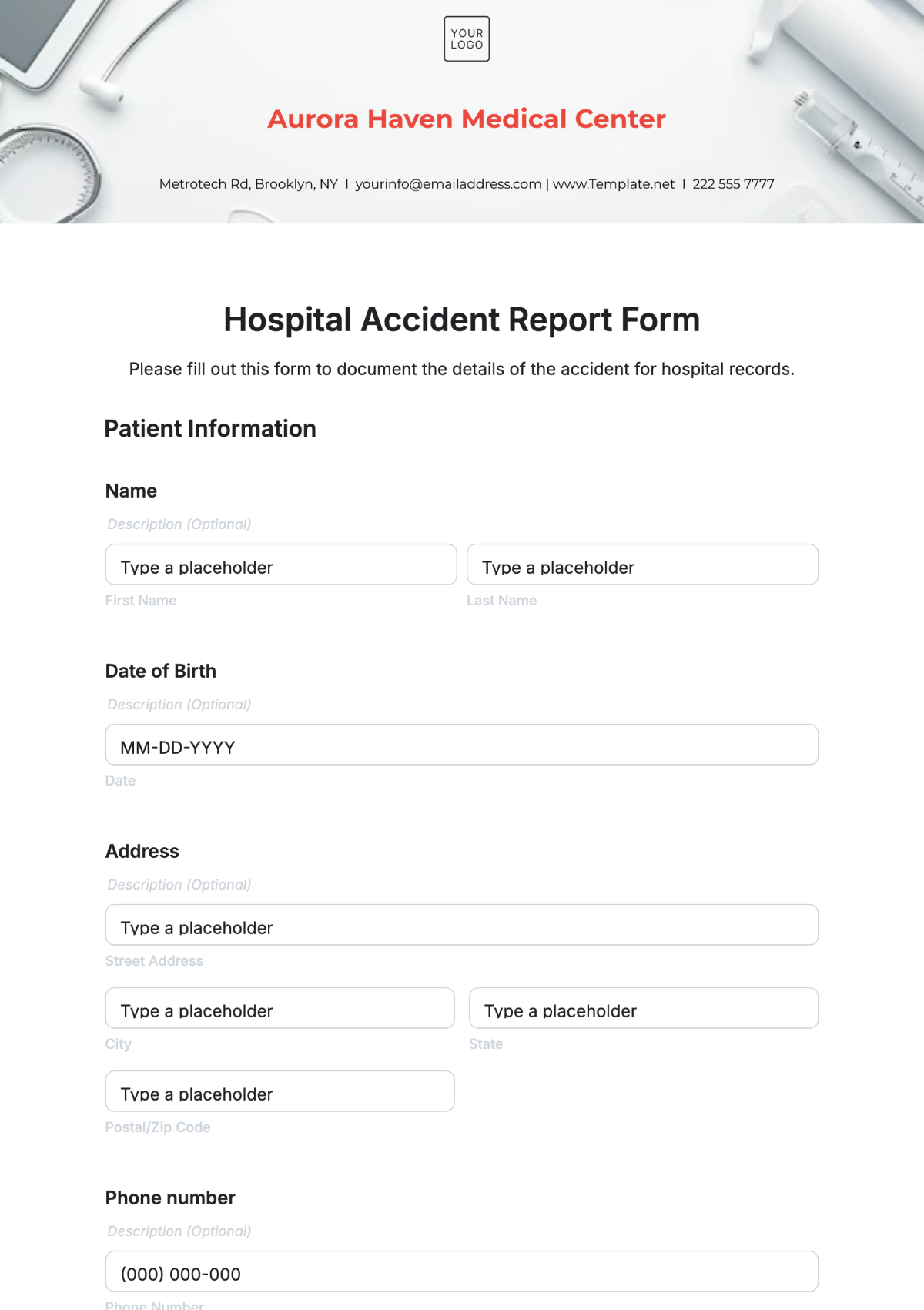 Hospital Accident Report Form Template - Edit Online & Download