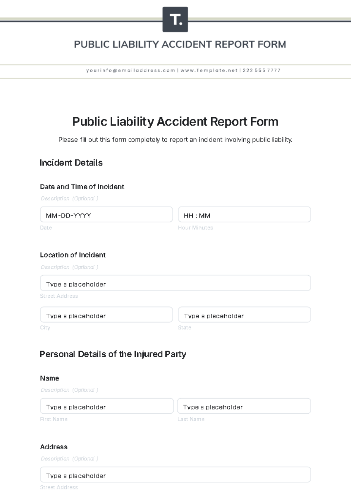 Public Liability Accident Report Form Template - Edit Online & Download