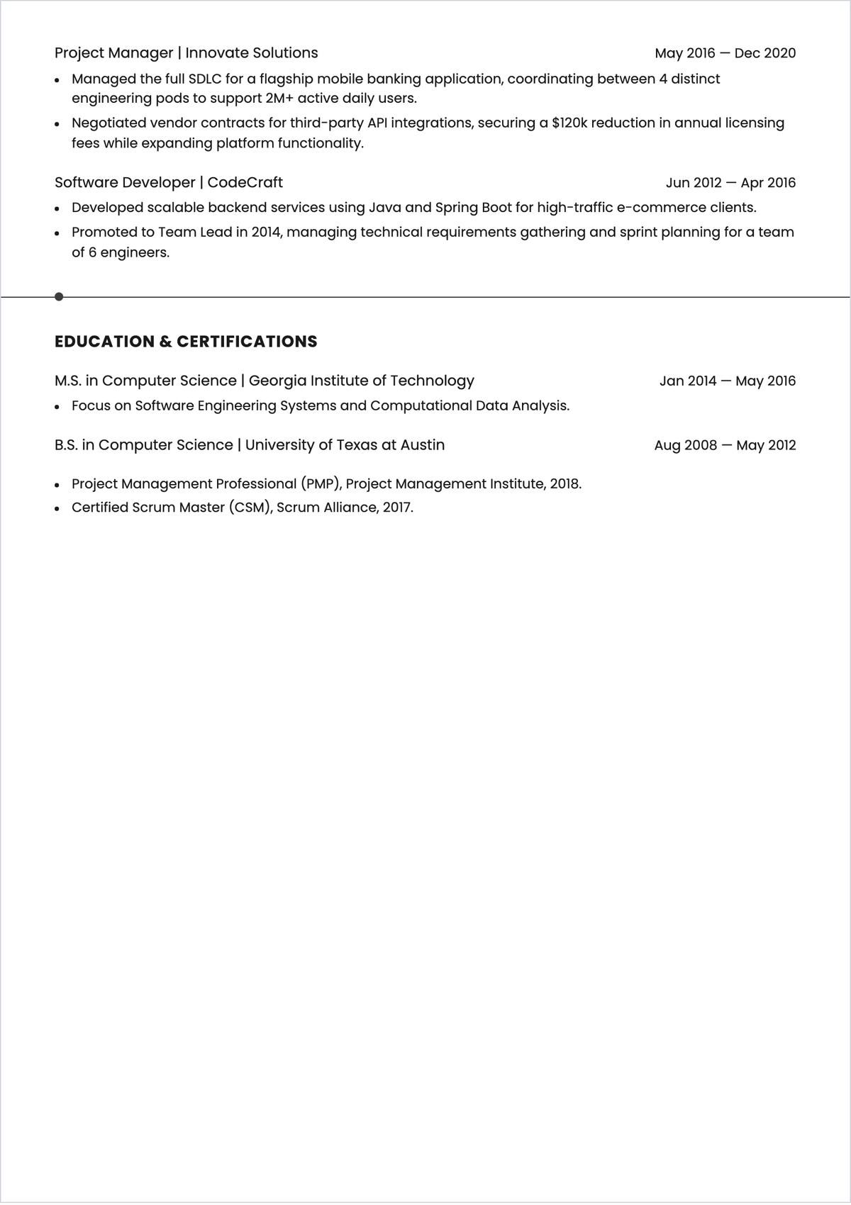 Free PM Skills-Based ATS Resume Template, AI Resume Builder