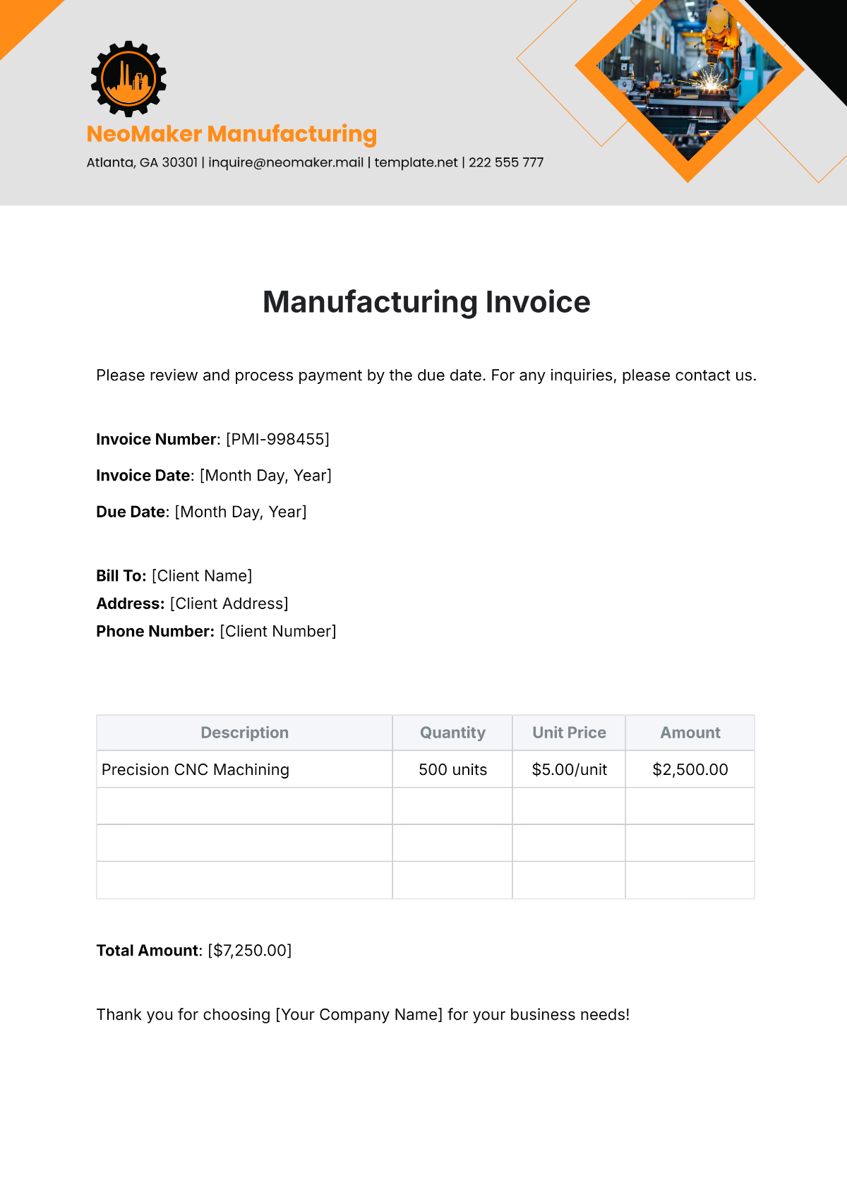 Manufacturing Invoice Template - Edit Online & Download