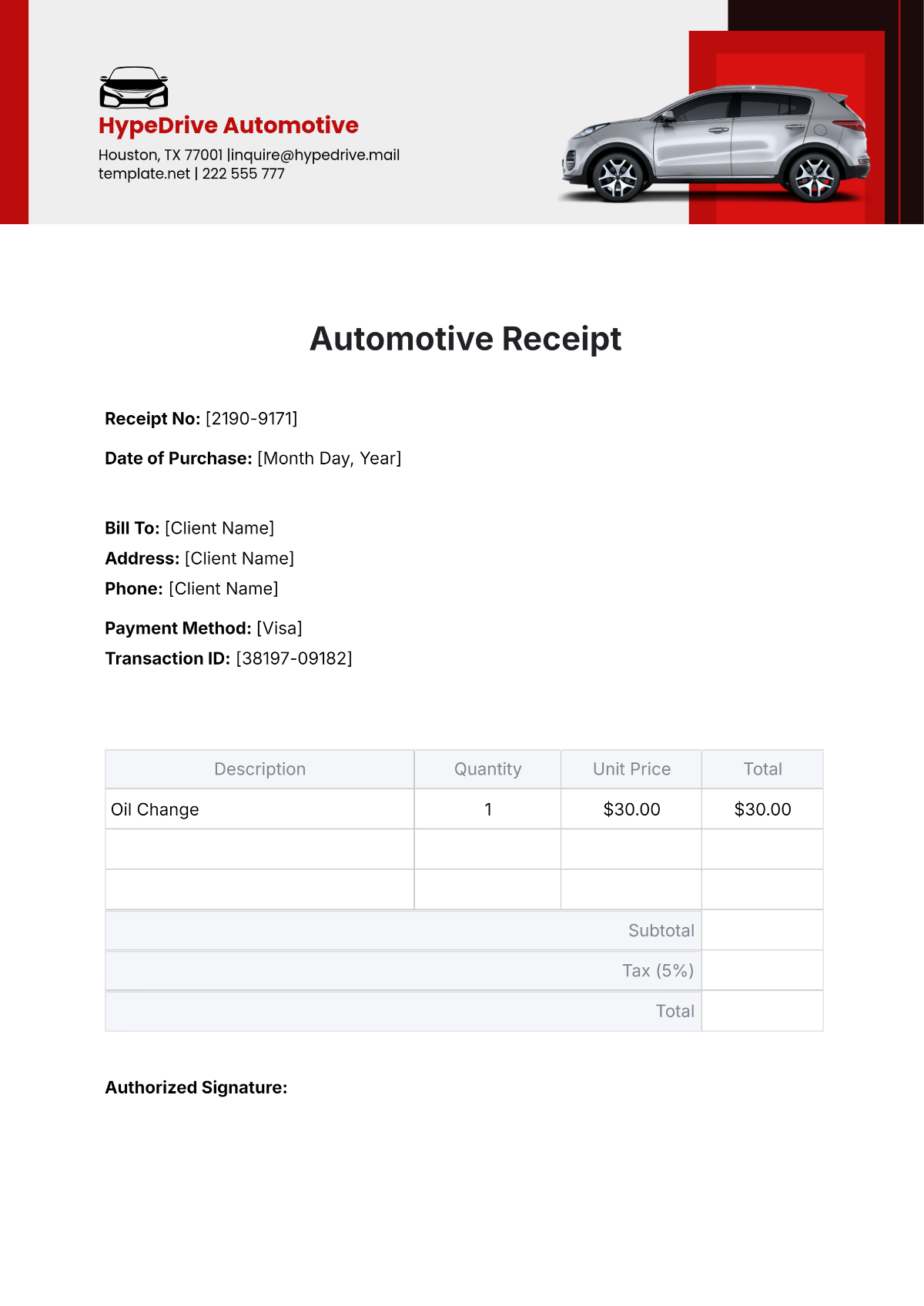 Automotive Receipt Template - Edit Online & Download