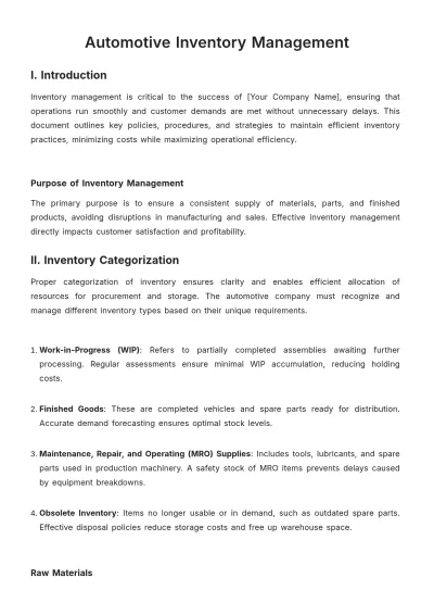 Free Automotive Inventory Management Template to Edit Online