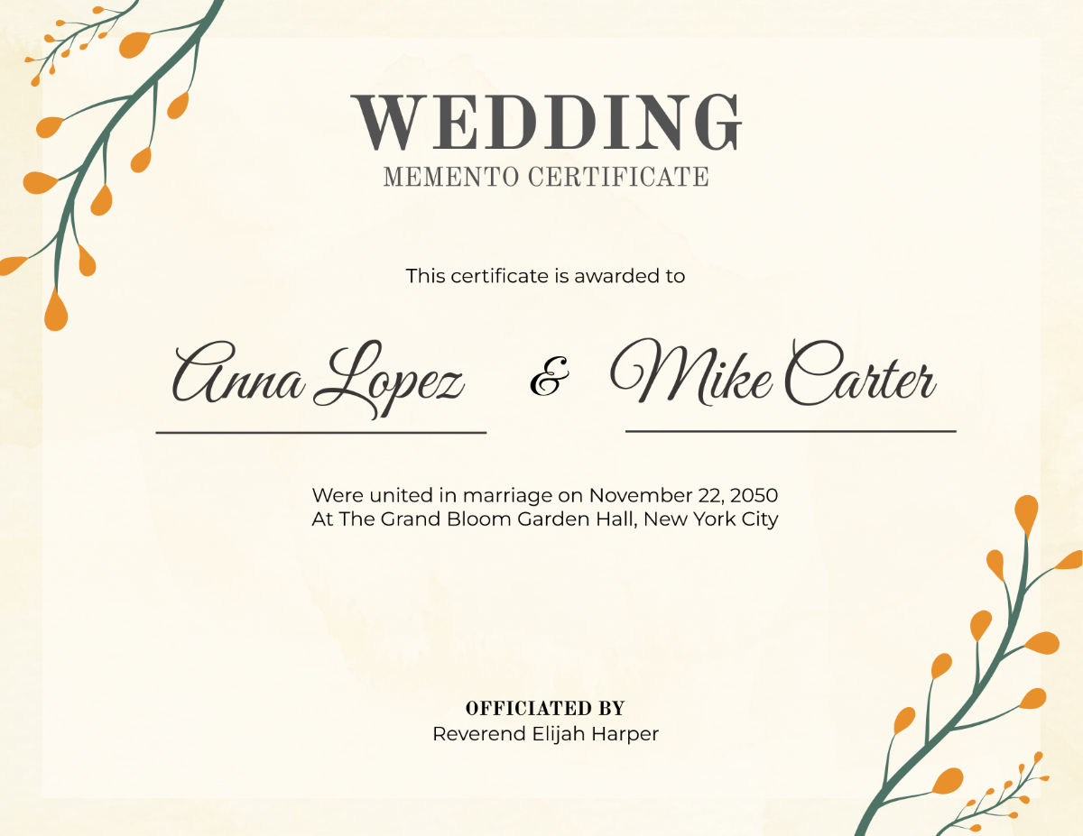 Free Wedding Memento Certificate Template - Edit Online & Download