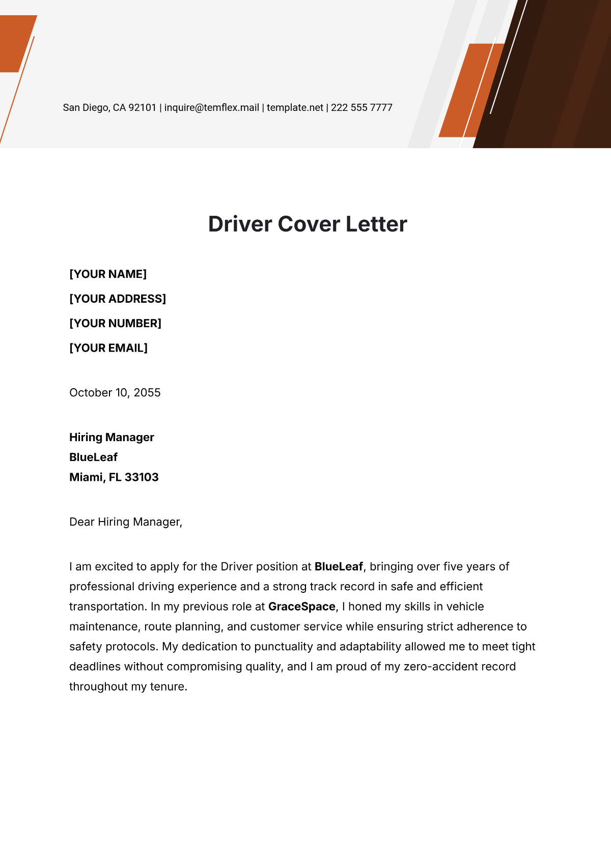 Driver Cover Letter Template - Edit Online & Download