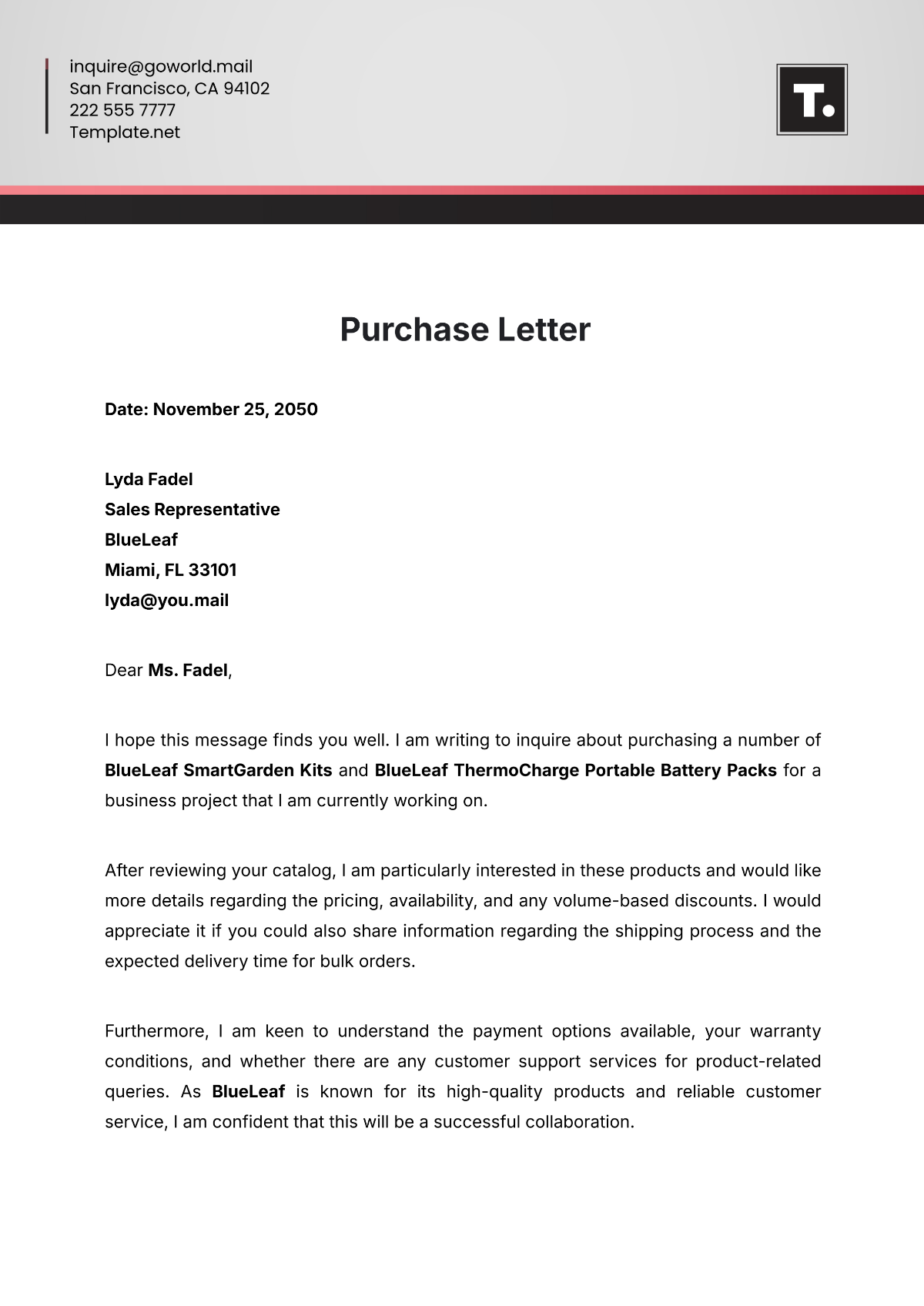 Purchase Letter Template - Edit Online & Download