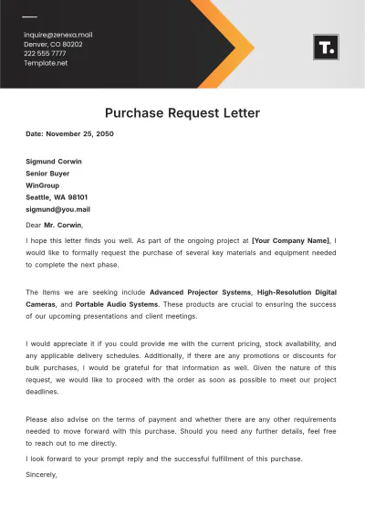Free Purchase Request Letter Template to Edit Online