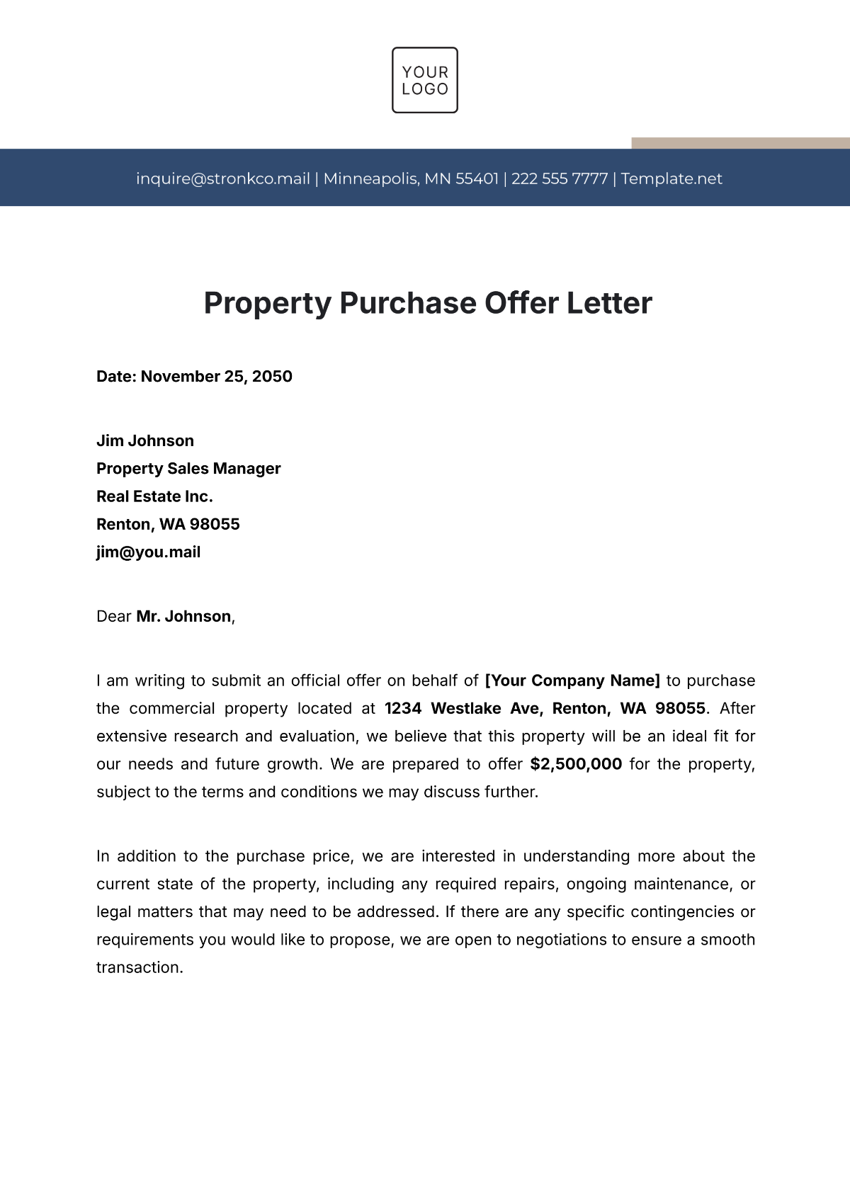 Property Purchase Offer Letter Template