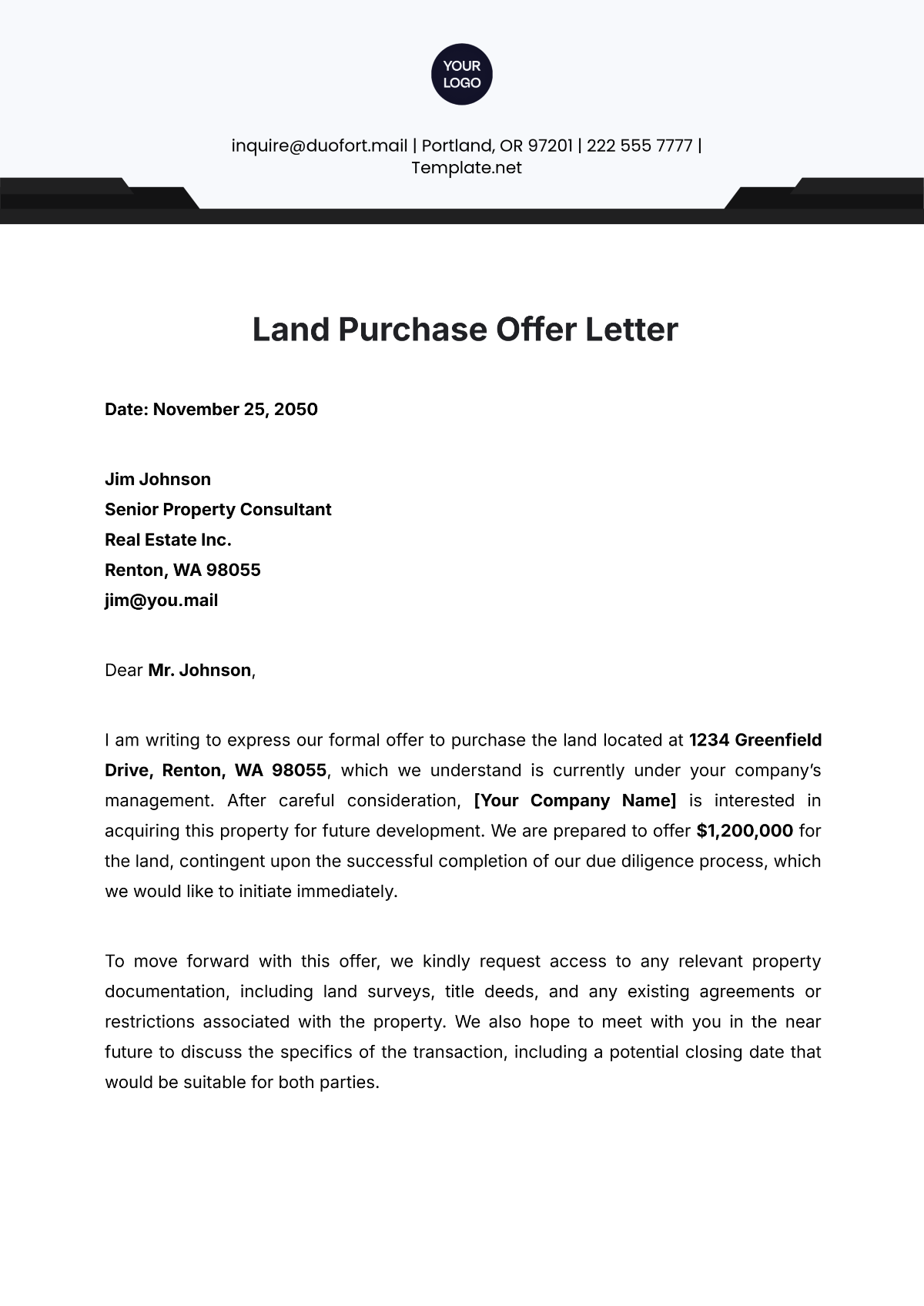 Land Purchase Offer Letter Template