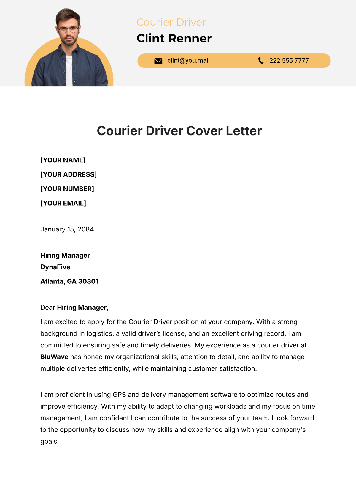 Courier Driver Cover Letter Template - Edit Online & Download