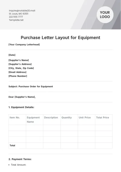 Free Purchase Letter Layout for Equipment Template to Edit Online