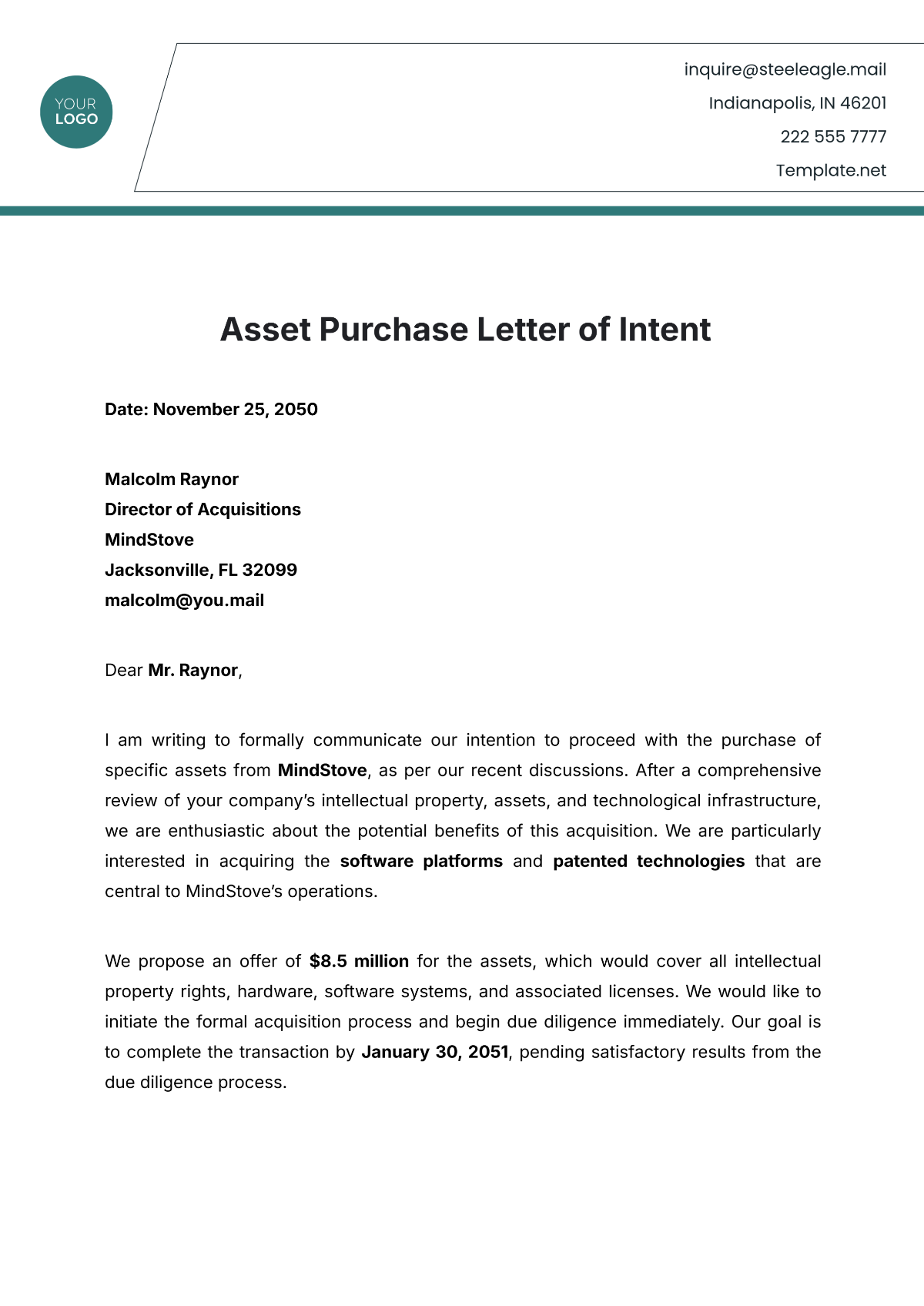 Asset Purchase Letter of Intent Template - Edit Online & Download