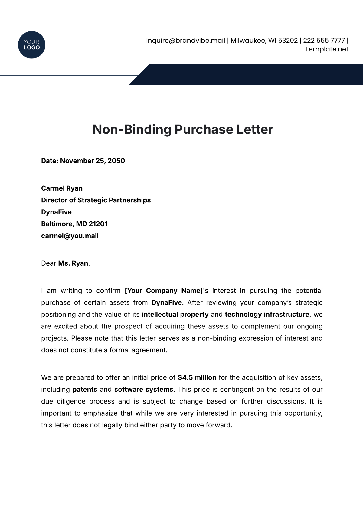 Non-Binding Purchase Letter Template - Edit Online & Download