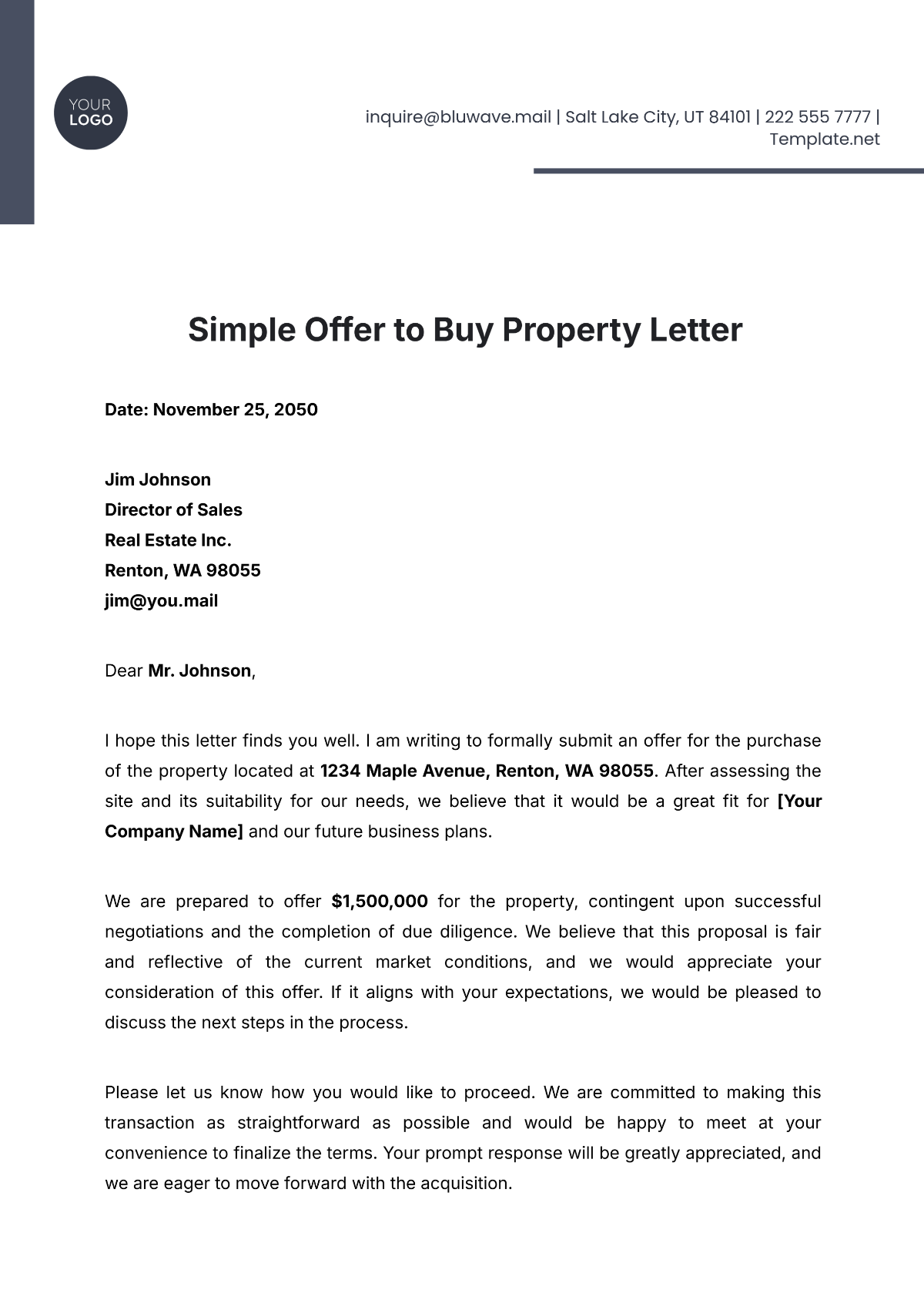 Simple Offer to Buy Property Letter Template