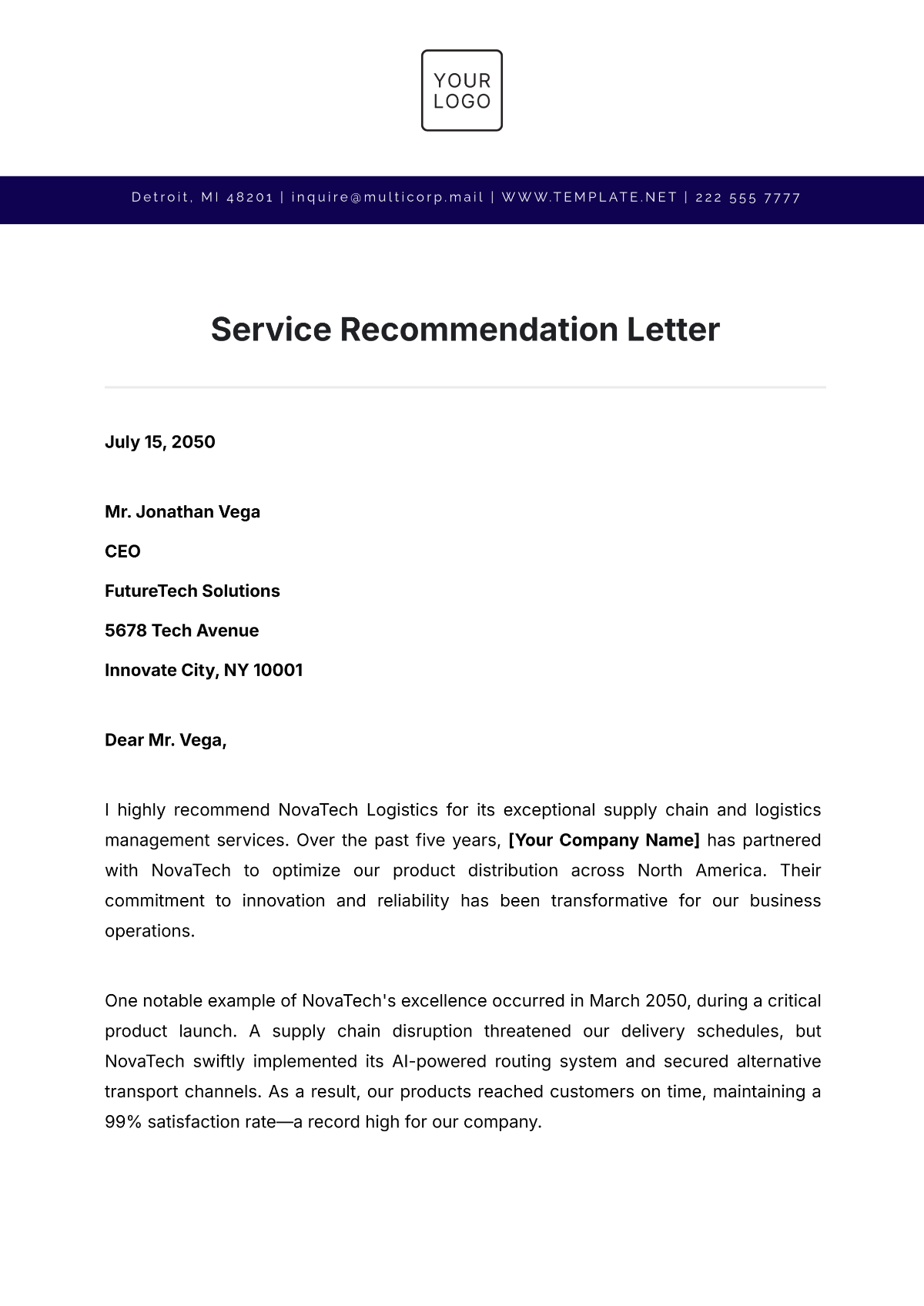 Service Recommendation Letter Template - Edit Online & Download