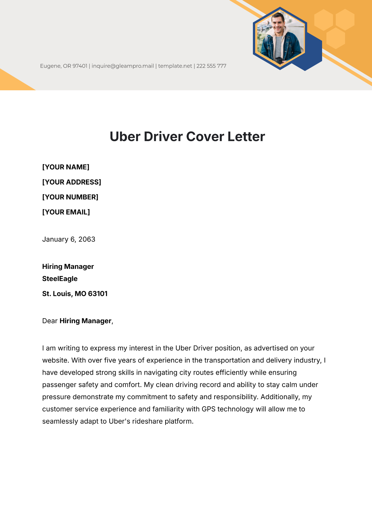 Uber Driver Cover Letter Template - Edit Online & Download