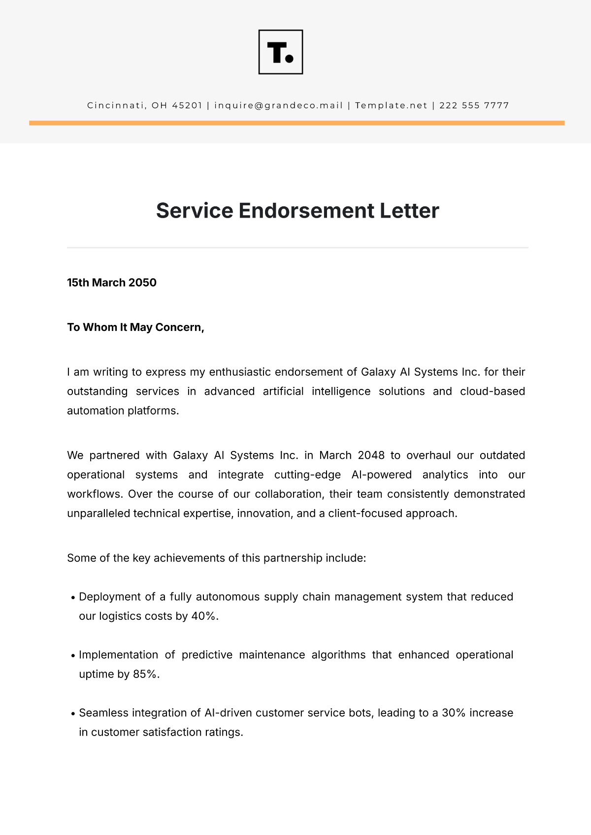 Service Endorsement Letter Template - Edit Online & Download