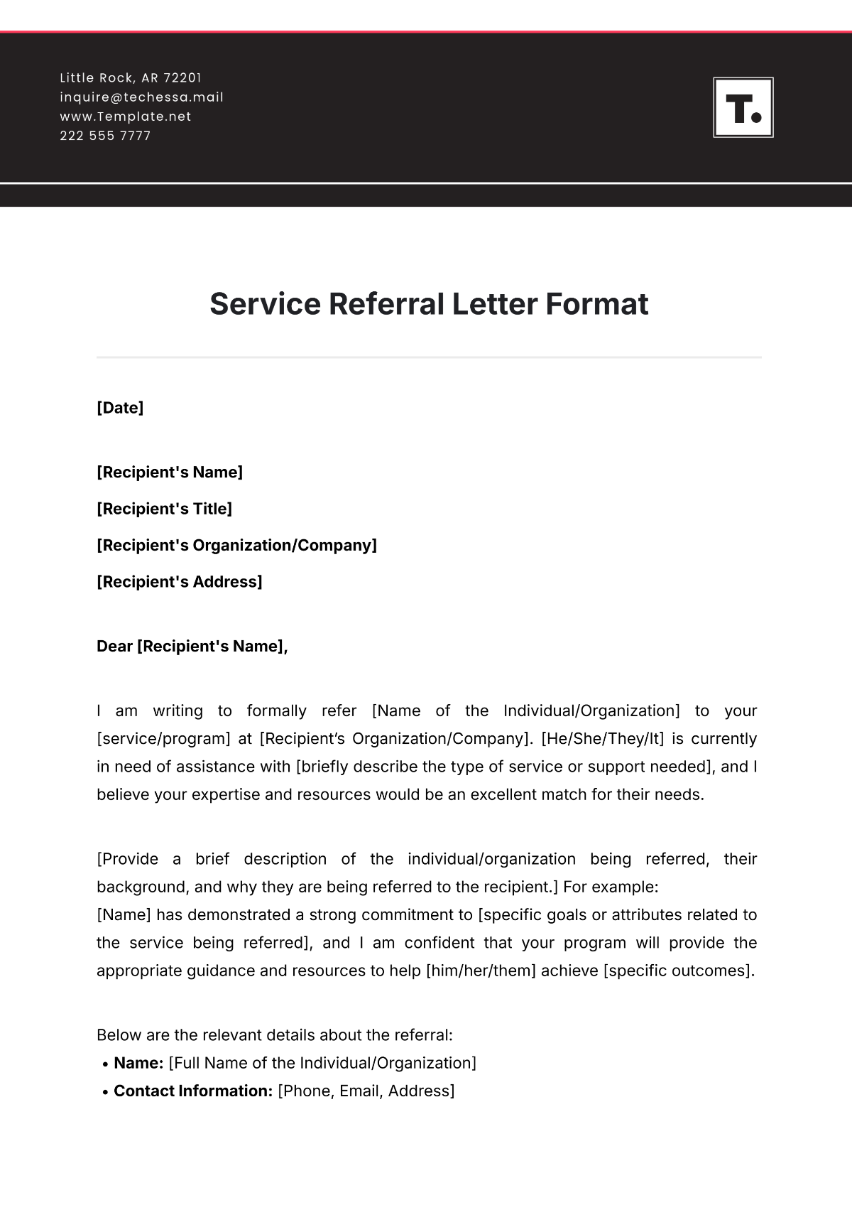 Service Referral Letter Format Template - Edit Online & Download