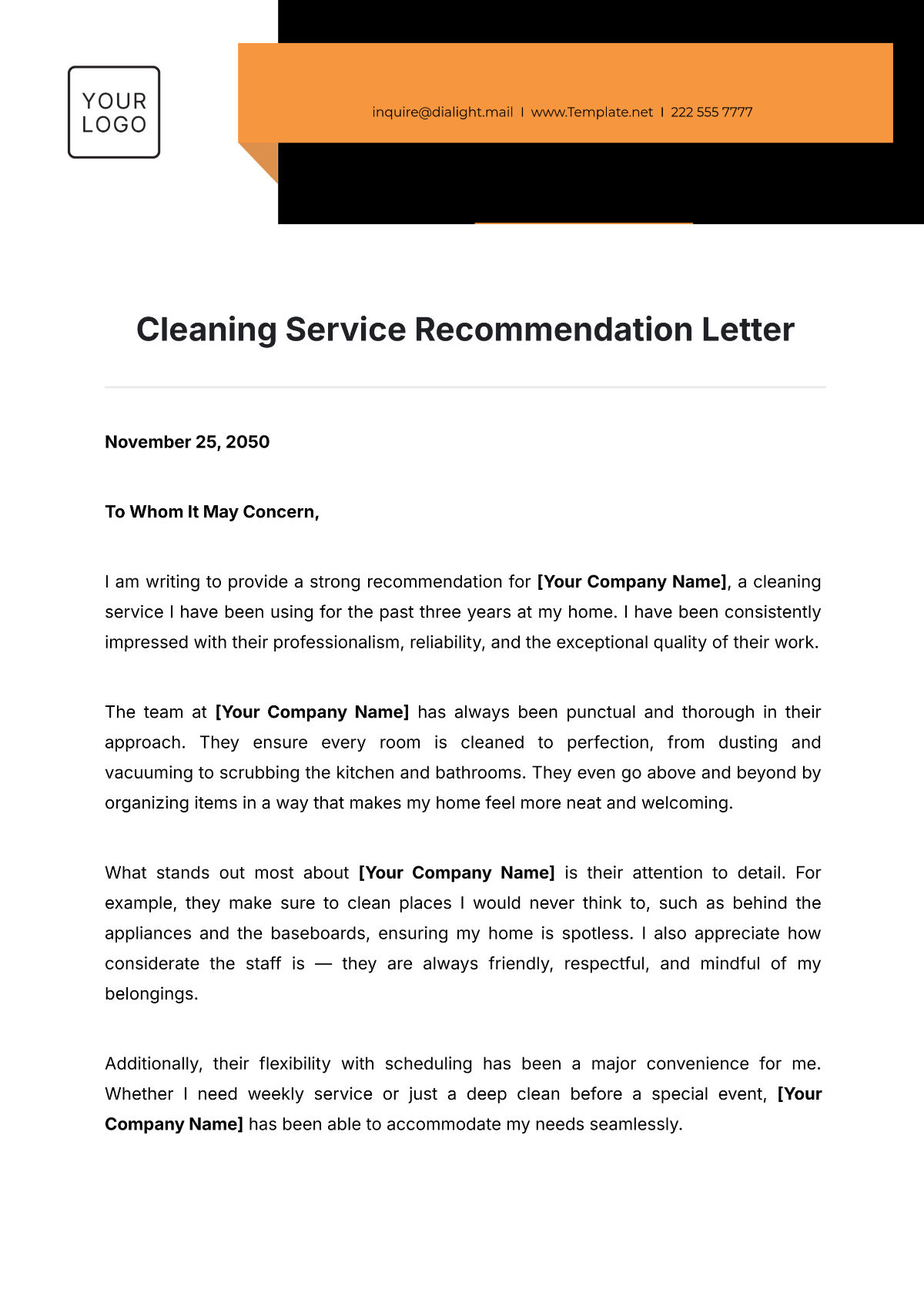 Cleaning Service Recommendation Letter Template - Edit Online & Download