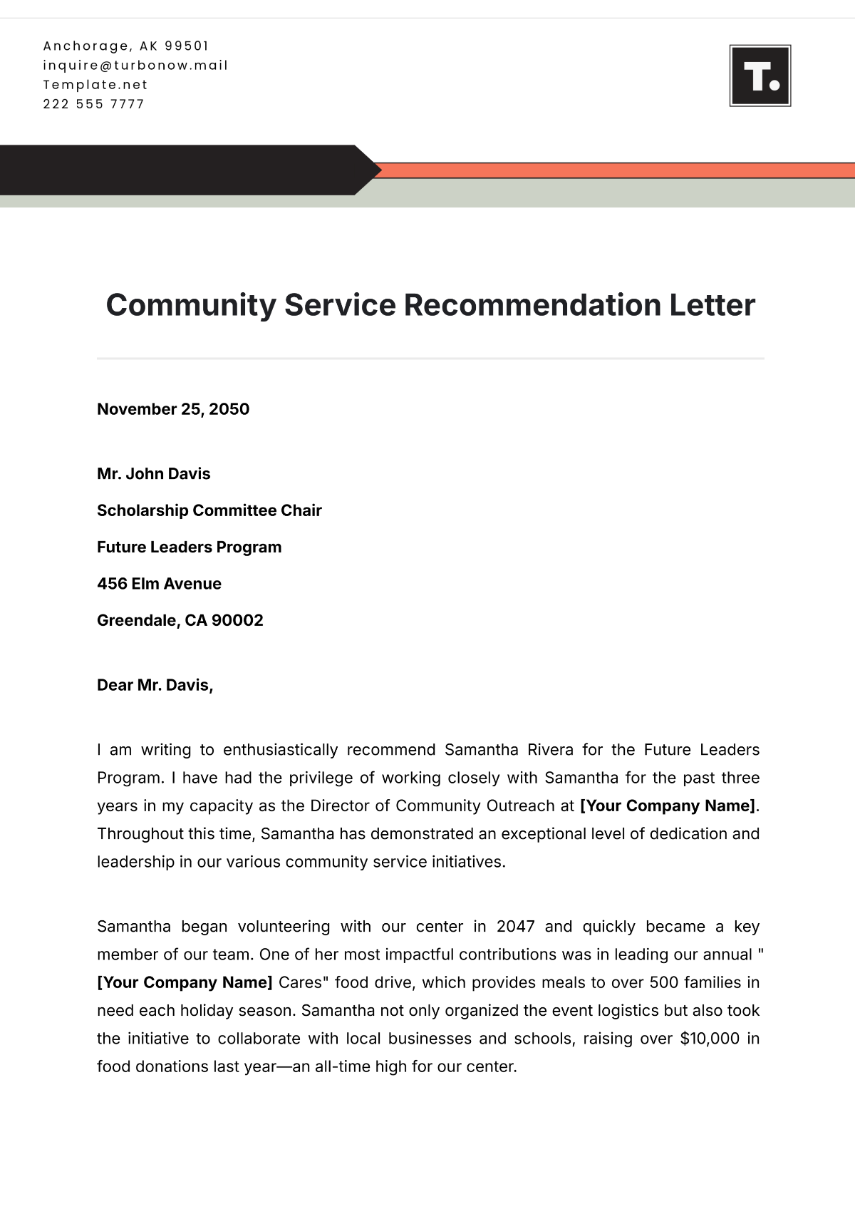 Community Service Recommendation Letter Template - Edit Online & Download