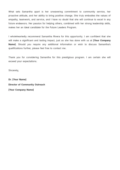 Free Community Service Recommendation Letter Template to Edit Online