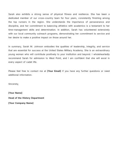 Free Service Academy Recommendation Letter Template to Edit Online