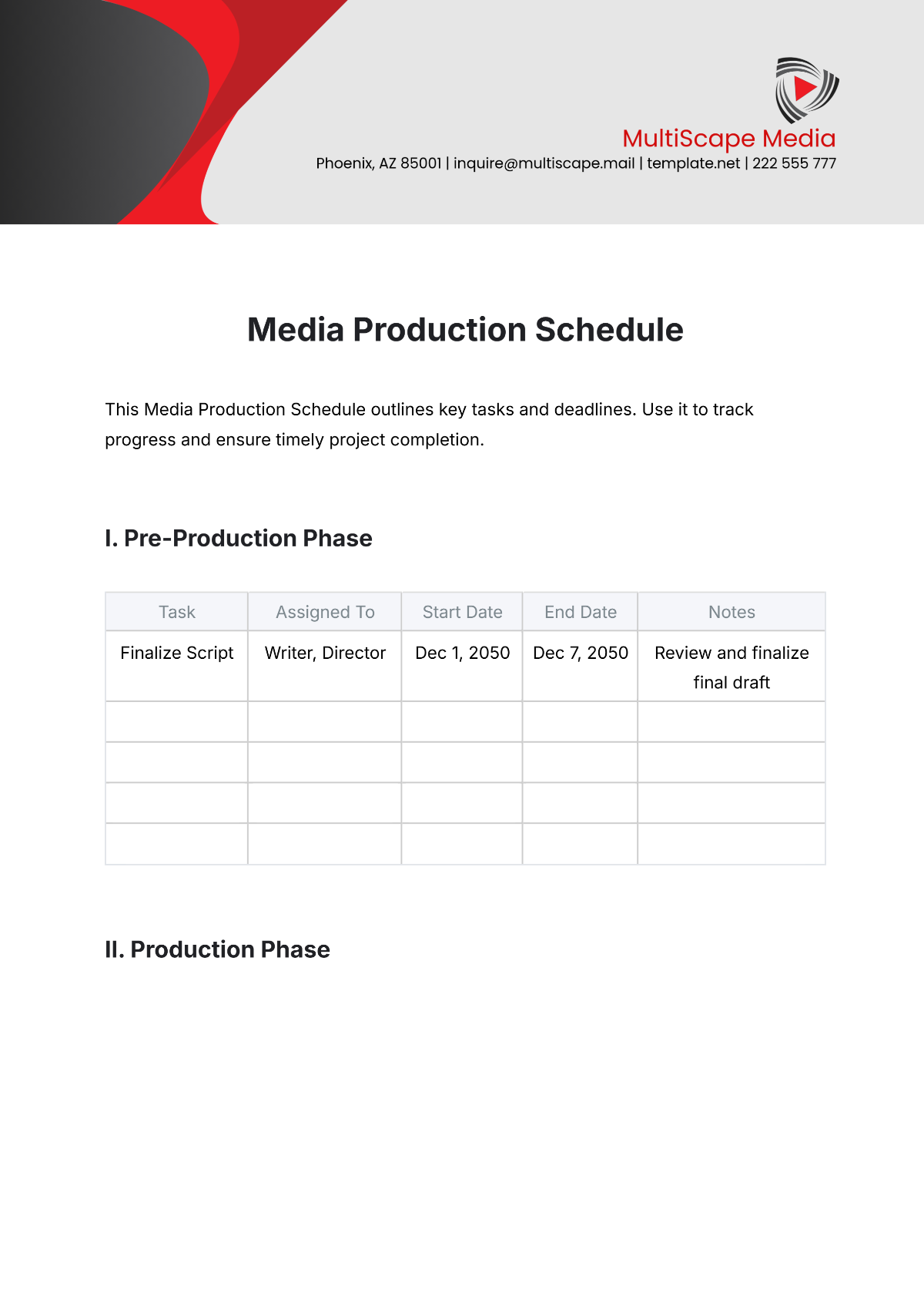 Media Production Schedule Template - Edit Online & Download