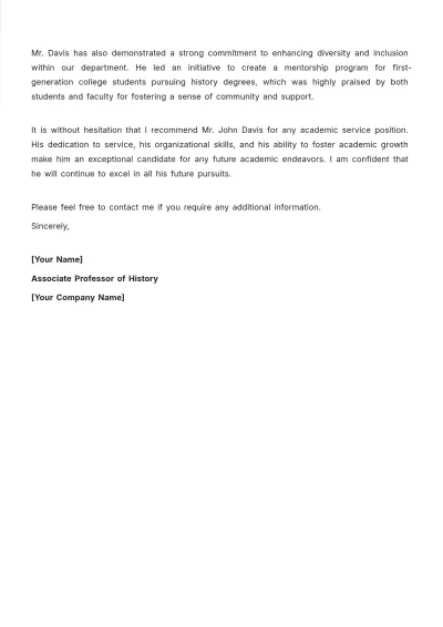 Free Academic Service Recommendation Letter Template to Edit Online