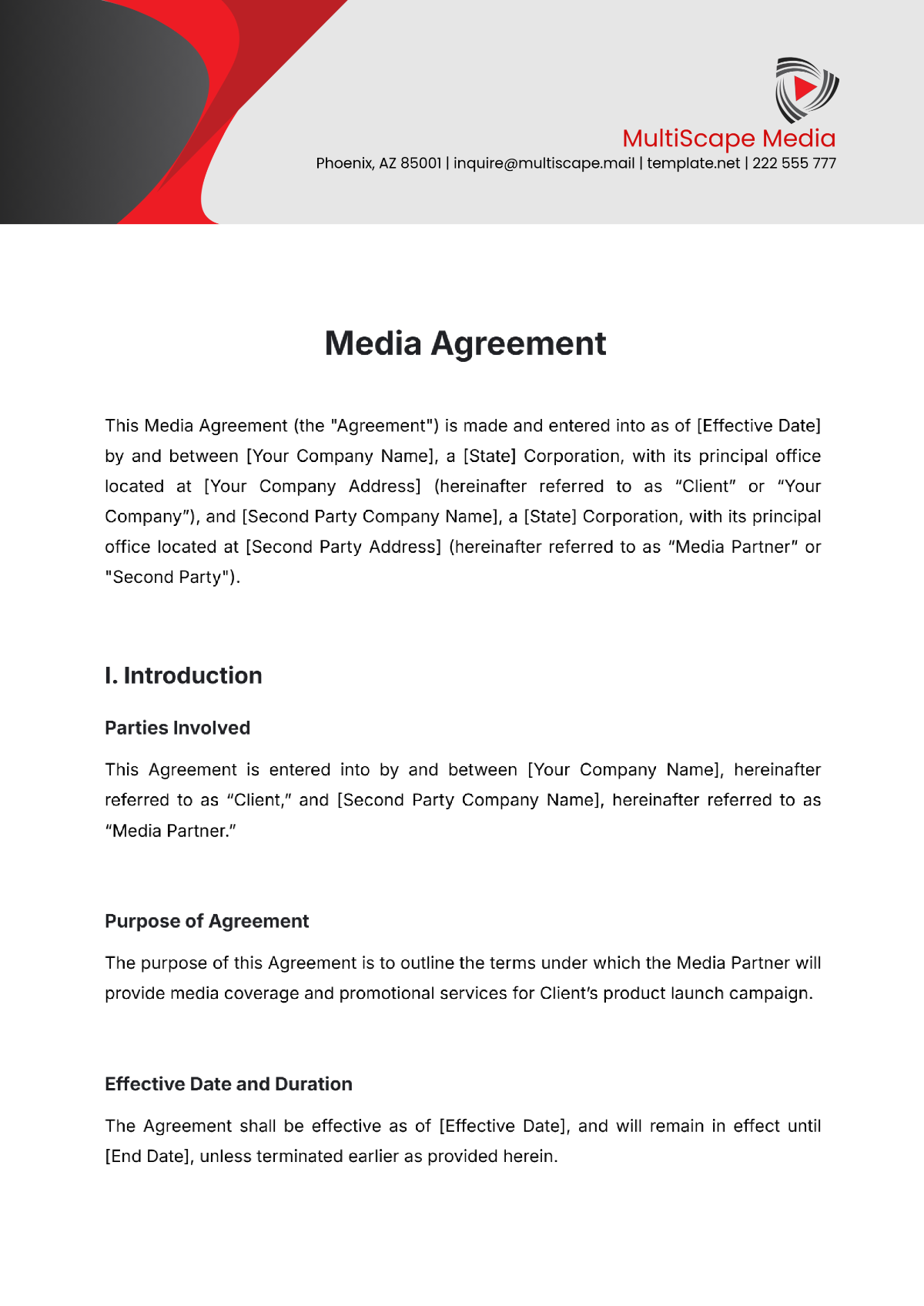 Media Agreement Template - Edit Online & Download