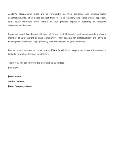 Free University Admission Recommendation Letter Template to Edit Online
