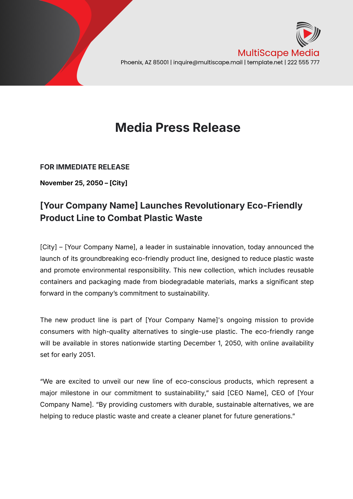 Media Press Release Template - Edit Online & Download