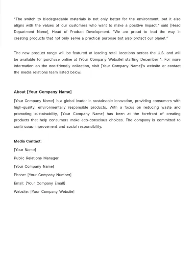 Free Media Press Release Template to Edit Online