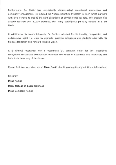 Free Service Recommendation Letter for Professor Template to Edit Online