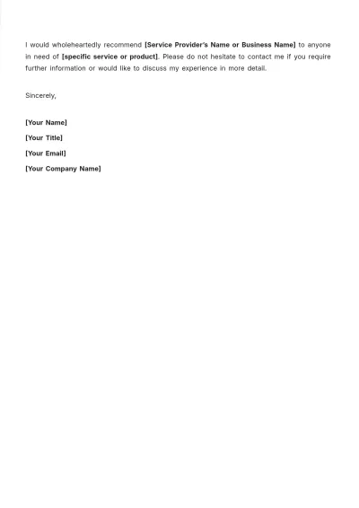 Free Best Service Recommendation Letter Format Template to Edit Online