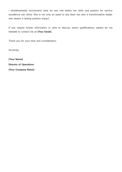 Free Professional Reference Letter for Service Template to Edit Online