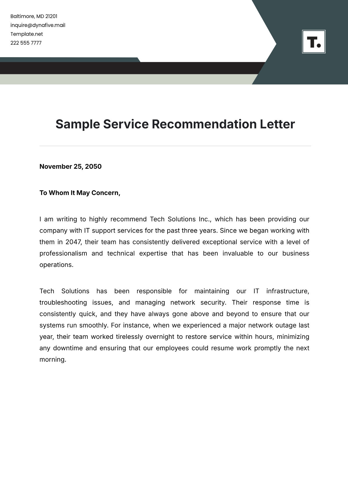 Sample Service Recommendation Letter Template - Edit Online & Download