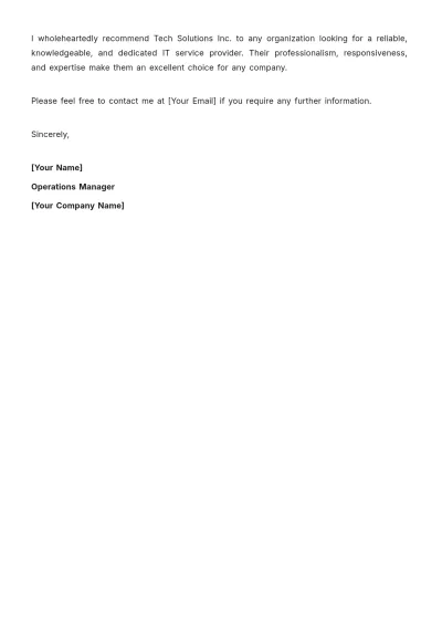 Free Sample Service Recommendation Letter Template to Edit Online