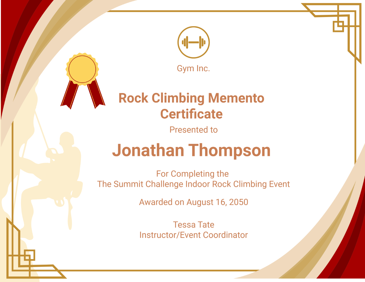 Rock Climbing Memento Certificate Template - Edit Online & Download