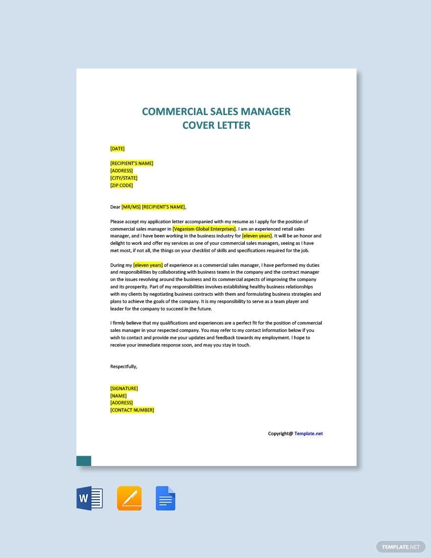 Commercial Sales Manager Cover Letter