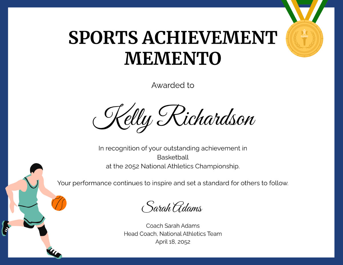 Free Sports Achievement Memento Certificate Template - Edit Online & Download