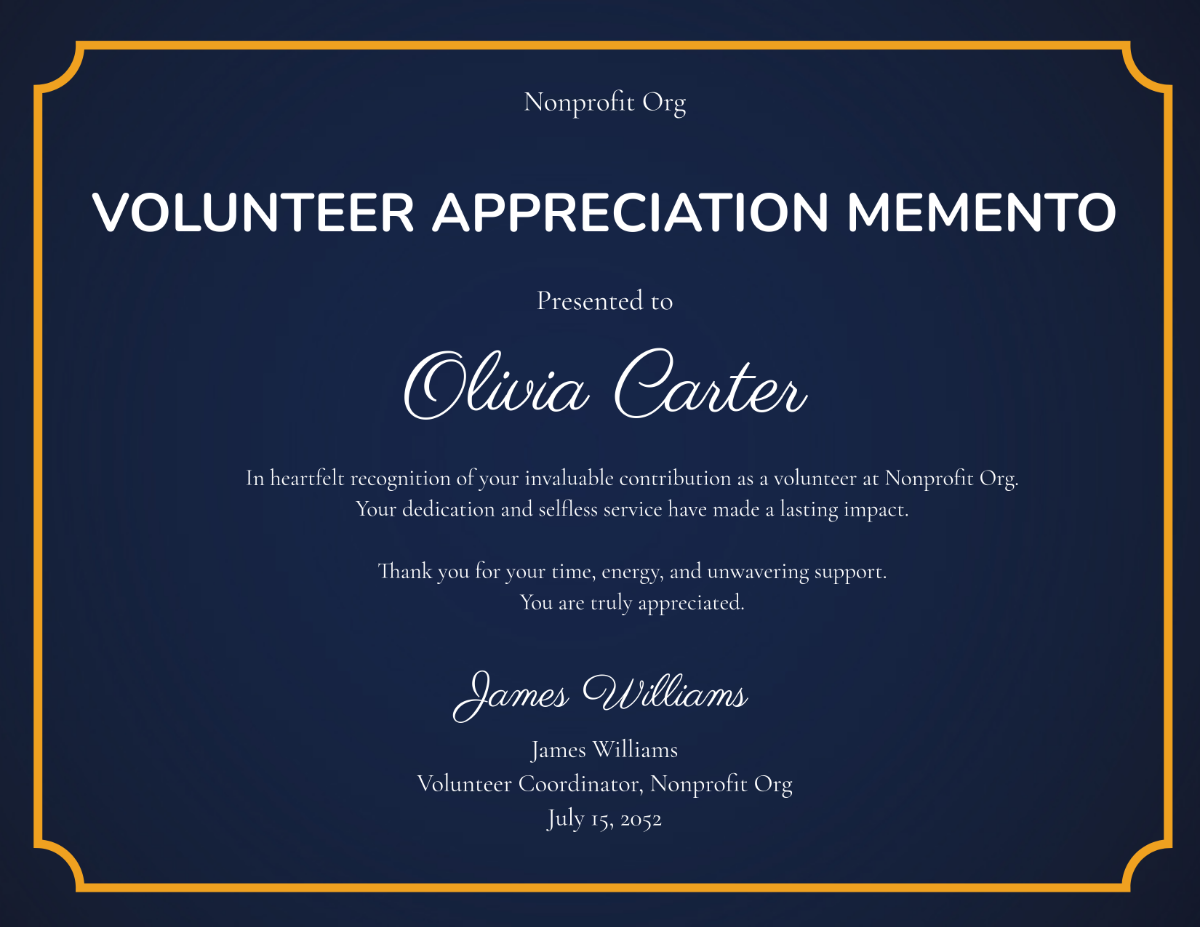 Free Volunteer Appreciation Memento Certificate Template - Edit Online & Download