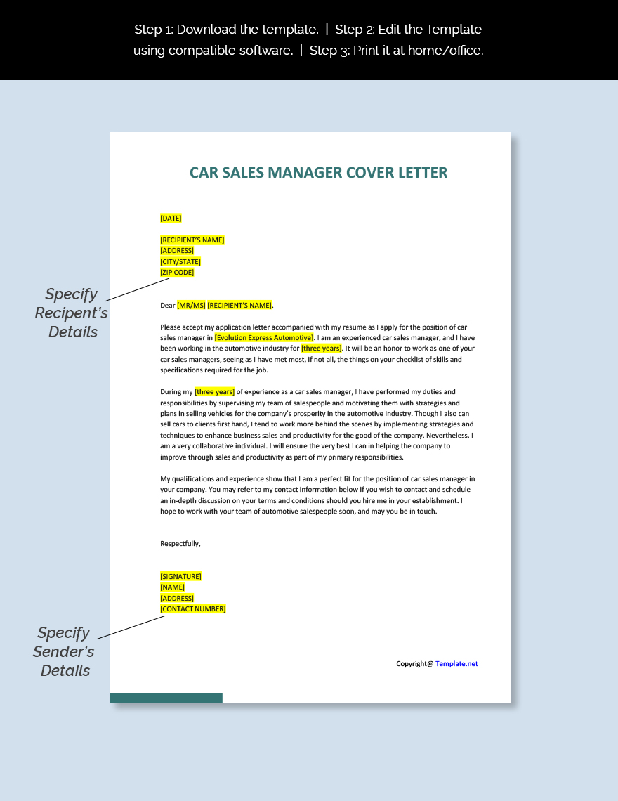 Car Sales Manager Cover Letter