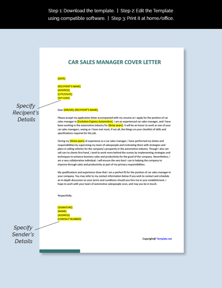 car sales cover letter no experience