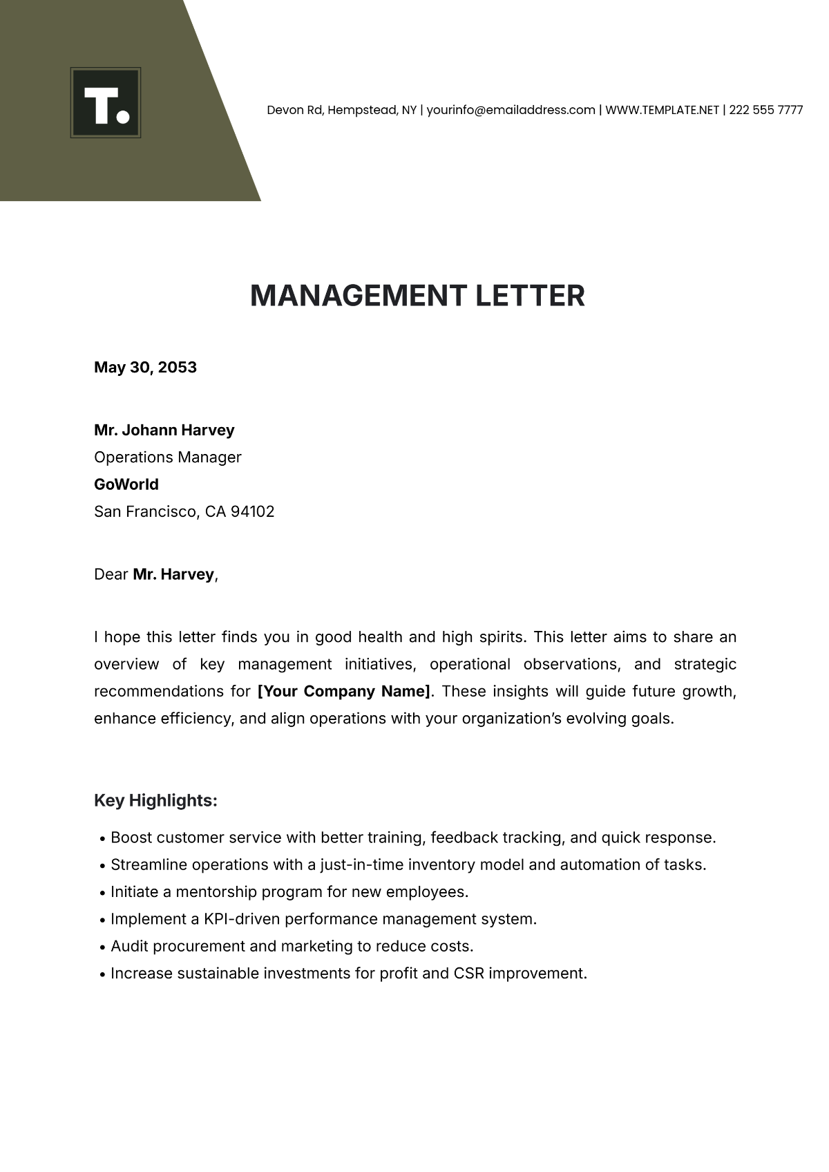 Management Letter Template - Edit Online & Download