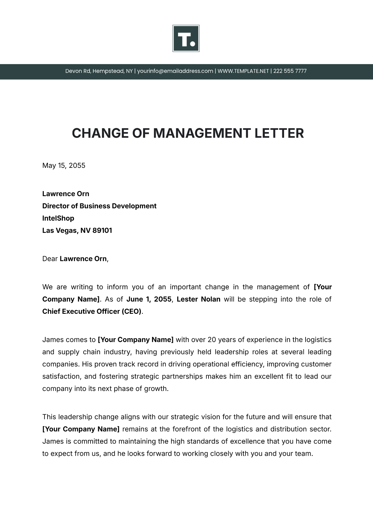 Change of Management Letter Template - Edit Online & Download