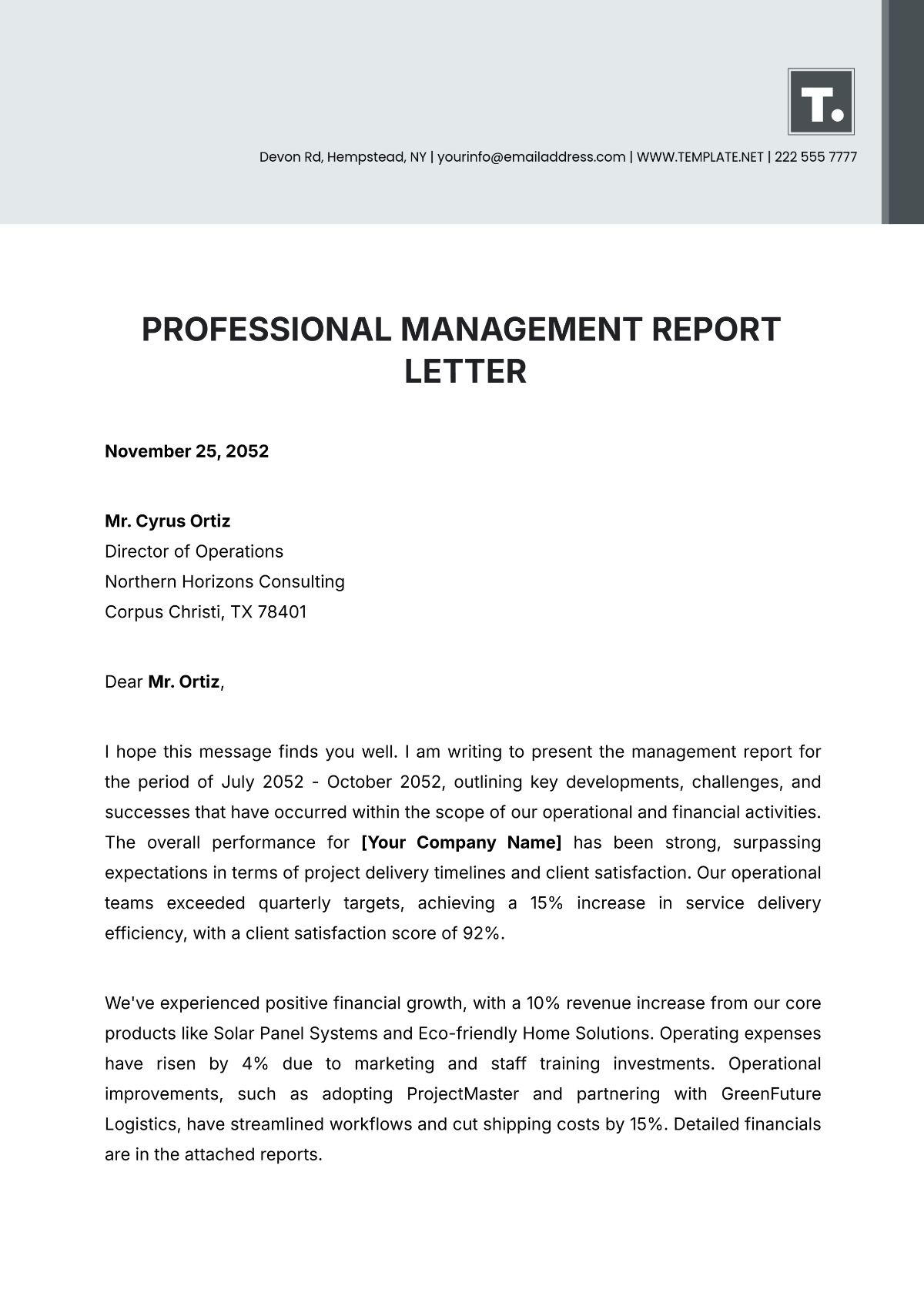 Professional Management Report Letter Template - Edit Online & Download