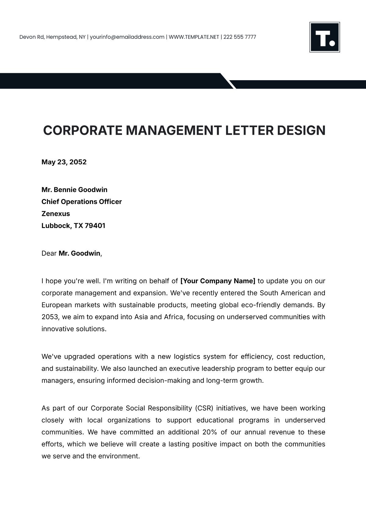 Corporate Management Letter Design Template - Edit Online & Download