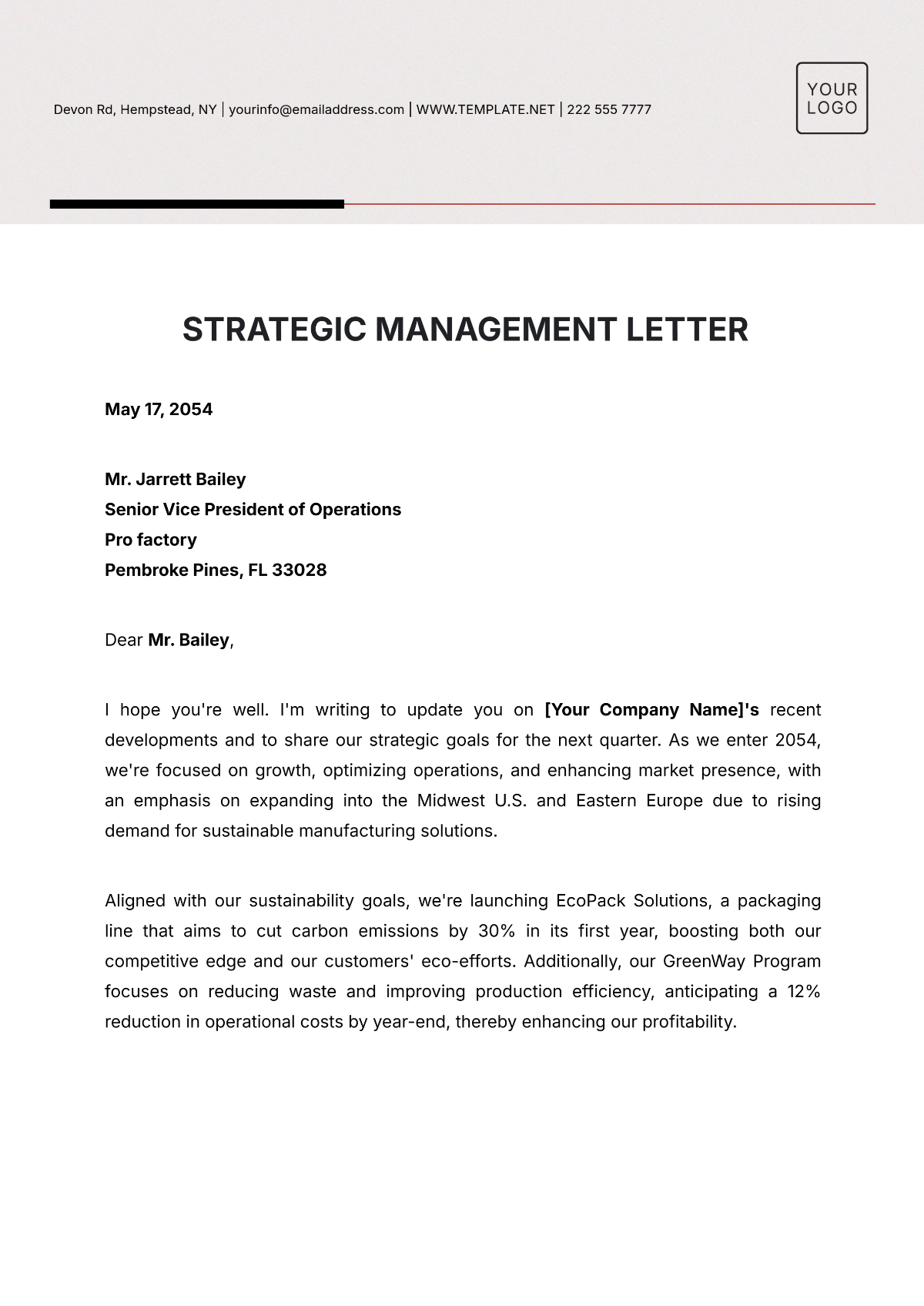 Strategic Management Letter Template - Edit Online & Download