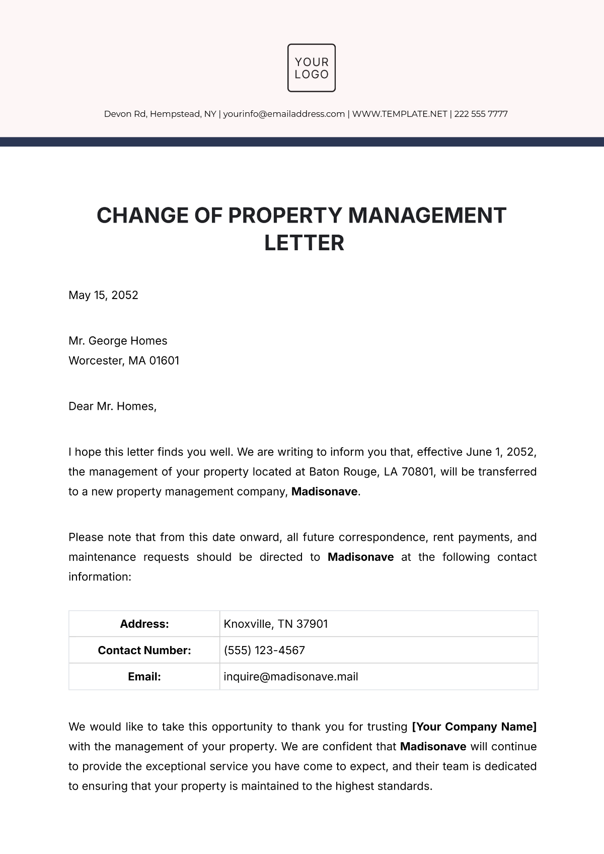 Change of Property Management Letter Template - Edit Online & Download